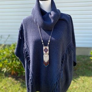 Anne Klein Blue Sweater with Fringe